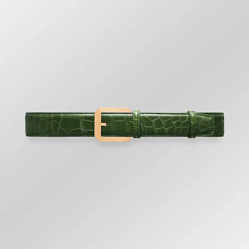 绿色鳄鱼皮腰带（金色）