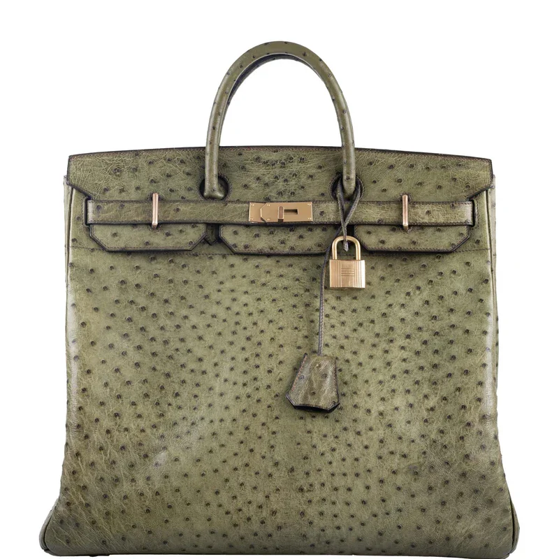 Borsa Birkin 40 cm in pelle di struzzo verde