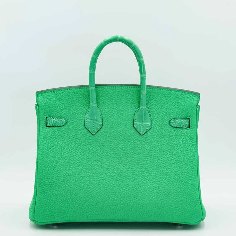 Green crocodile handbag birkin 25cm with togo leather back