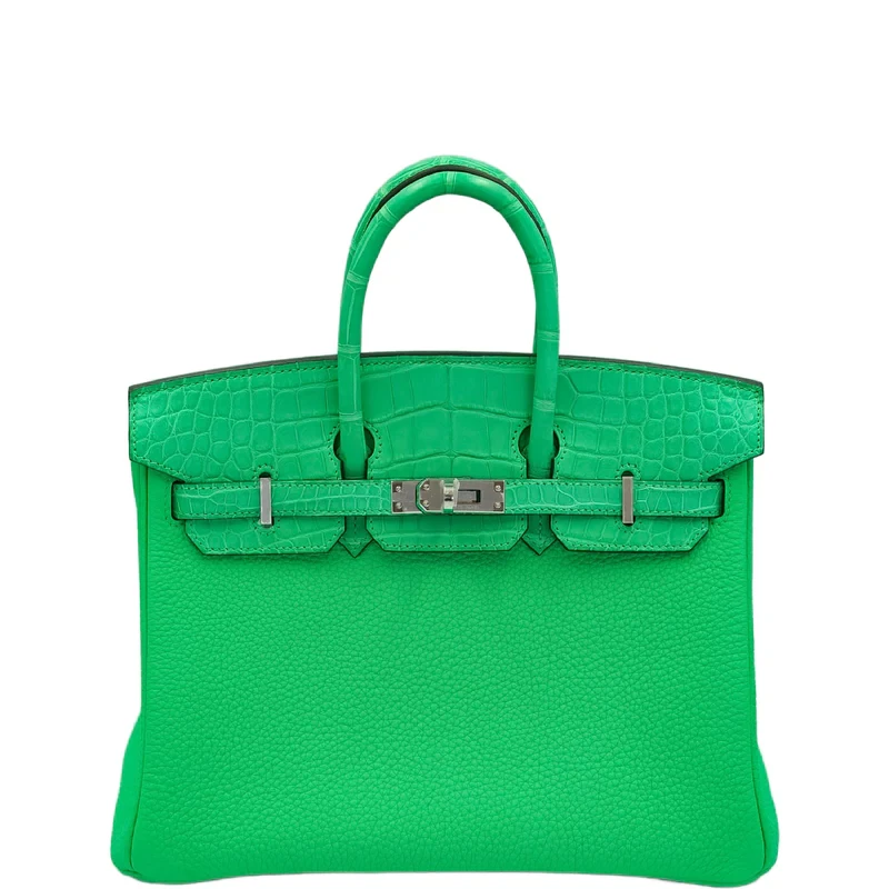Green crocodile handbag birkin 25cm with togo leather