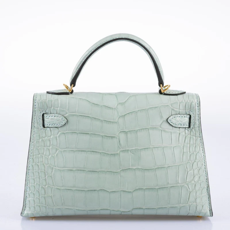 Green mint Alligator Handbag Kelly 20cm back