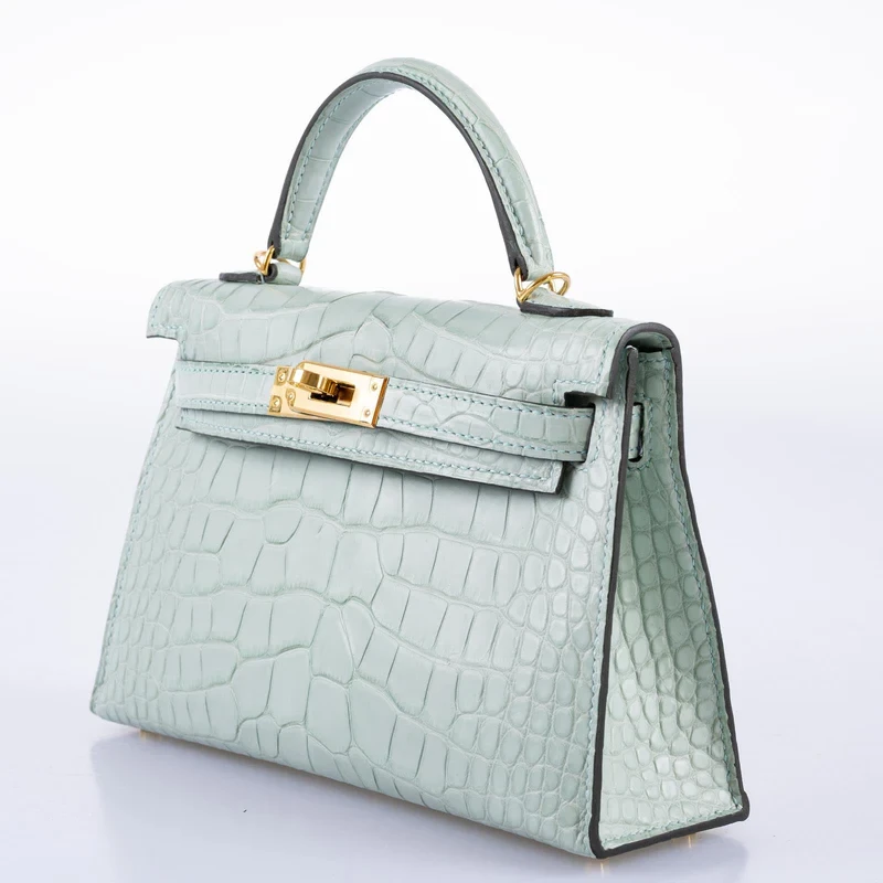 Green mint Alligator Handbag Kelly 20cm