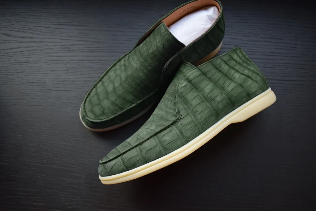 Green nubuck crocodile open walk loafers