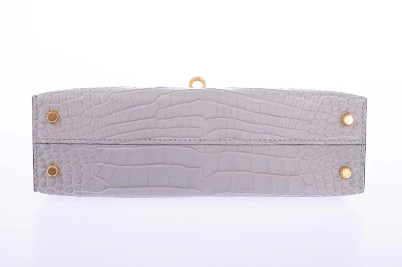 Grey Alligator Clutch Bag Kelly Pochette bottom