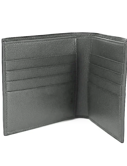 Grey crocodile bifold wallet interior showing multiple card slots and compartments