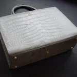Grey crocodile tote handbag bottom
