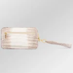 米色鳄鱼皮手提包，带肩带