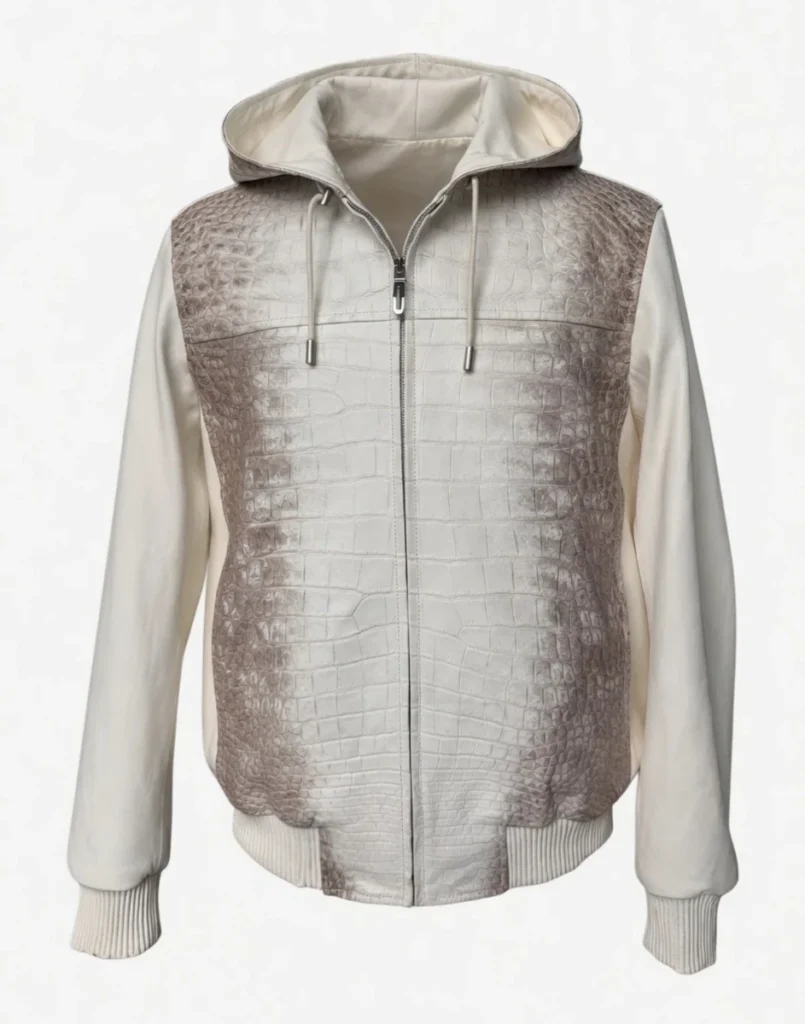 Himalayan Crocodile Jacket with hoodie and leather front
