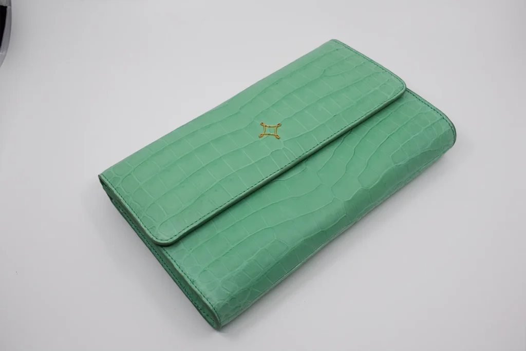 LIGHT GREEN CROCODILE CLUTCH