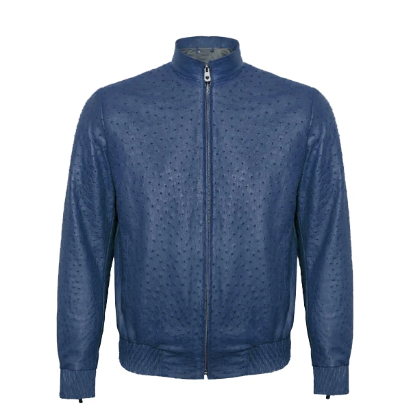 VESTE DE LUXE HOMME EN CUIR D'AUTRUCHE BLEU