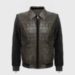 LUXURY LEATHER JACKET WITH CROCODILE stone