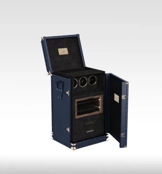 Leather Watch Winder box with humidor blue