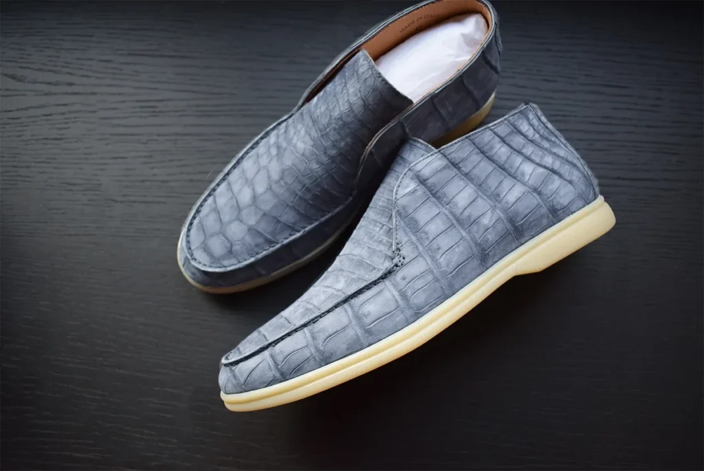 Light Blue nubuck crocodile open walk loafers