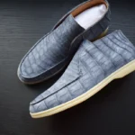 Grey nubuck crocodile open walk loafers