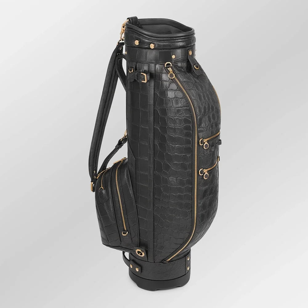Luxury Black Crocodile Leather Golf Bag Side