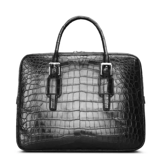 Mens black crocodile Leather Business Work Briefcase Laptop Bag1