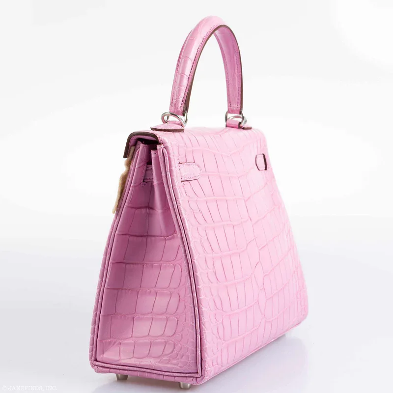 Pink Alligator Handbag Kelly Retourne 25cm side