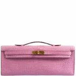 Pink Crocodile Clutch Kelly Cut Diamonds