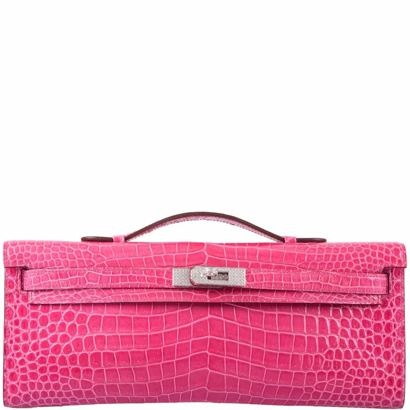 Pink Crocodile Clutch Kelly Cut Diamonds