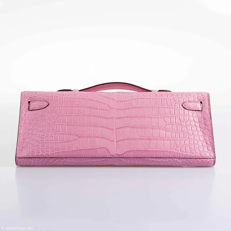 Pink Crocodile Clutch Kelly Cut back