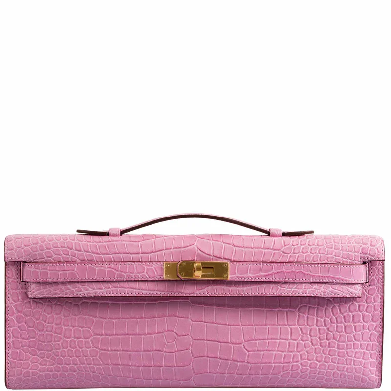 Pink Crocodile Clutch Kelly Cut