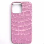 Custodia iPhone in pelle di coccodrillo rosa 14 Pro Max lucida