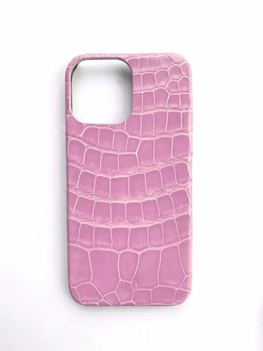 Pink crocodile leather iphone case 14 pro max glossy