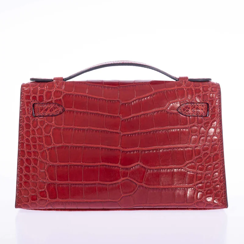 Red Alligator Clutch Bag Kelly Pochette back