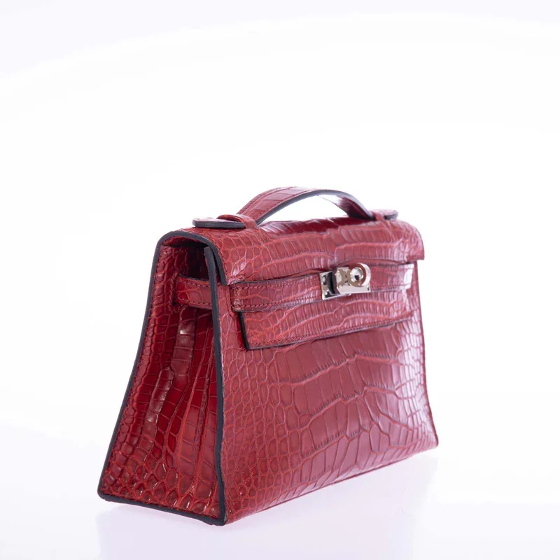 Red Alligator Clutch Bag Kelly Pochette side