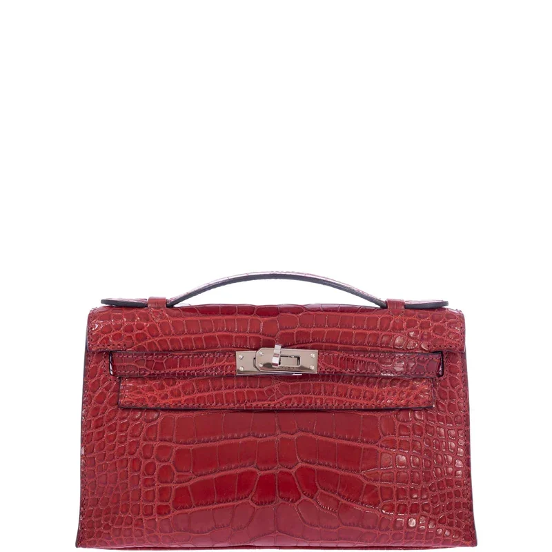Red Alligator Clutch Bag Kelly Pochette