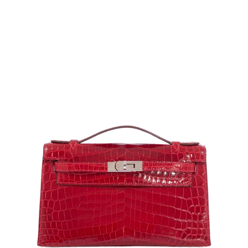 Red Crocodile Clutch Bag Kelly Pochette
