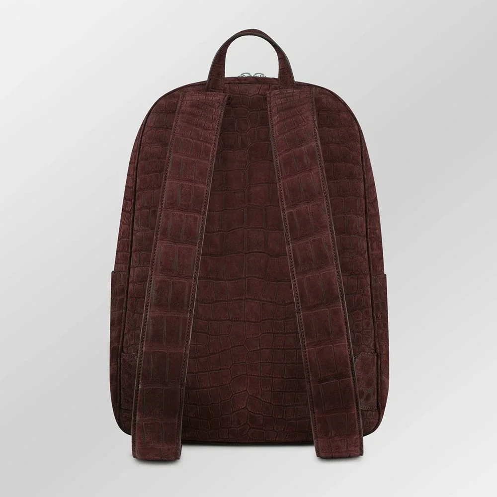 Red Nubuck Crocodile Backpack Back