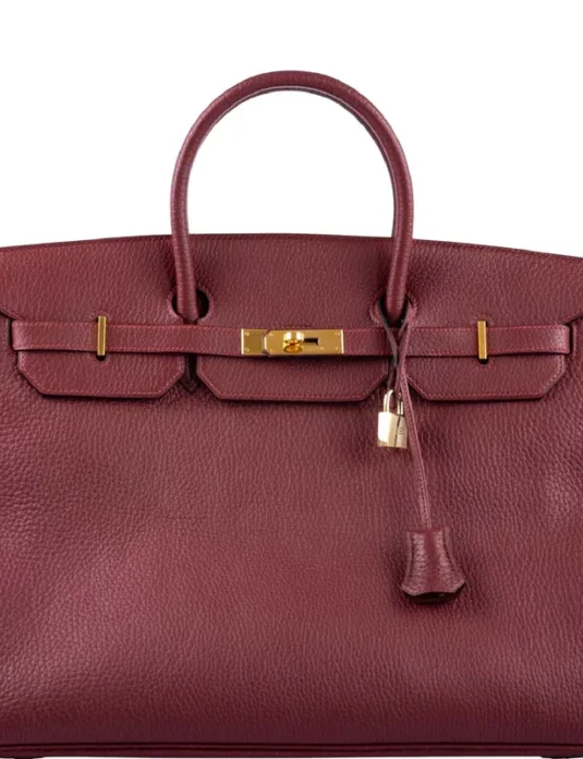 红色 Togo 皮革手提包，铂金款，配金色五金配件和双提手