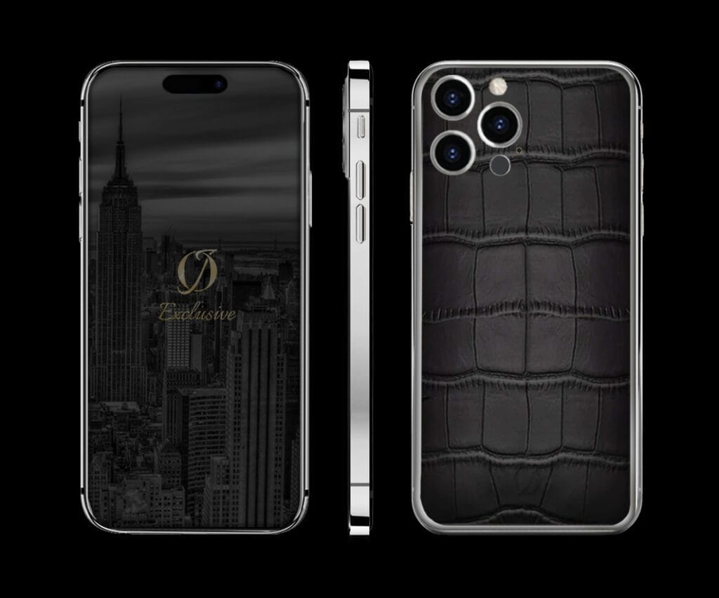 SILVER IPHONE 14 PRO MAX crocodile black LEATHER