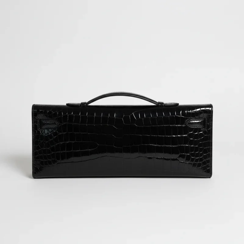 Shiny Black Crocodile Clutch Kelly 31 back