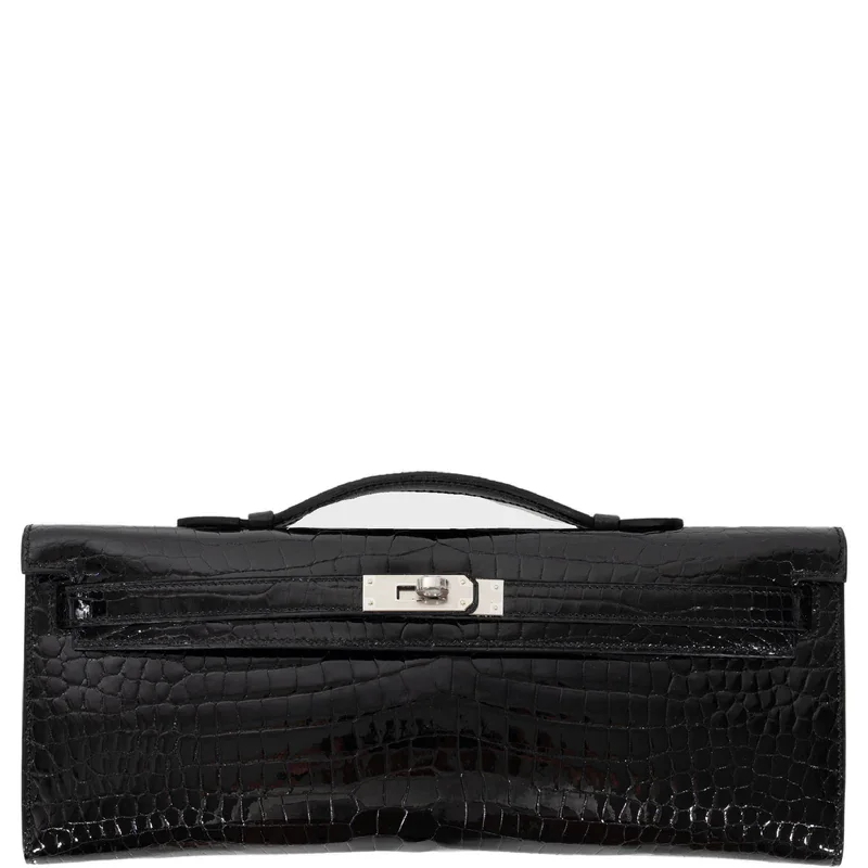 Shiny Black Crocodile Clutch Kelly 31