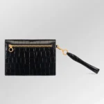 Pochette en crocodile noir brillant avec bandoulière