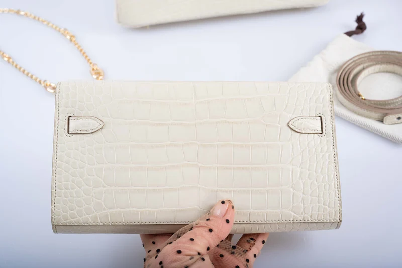White Crocodile Pouch Kelly back
