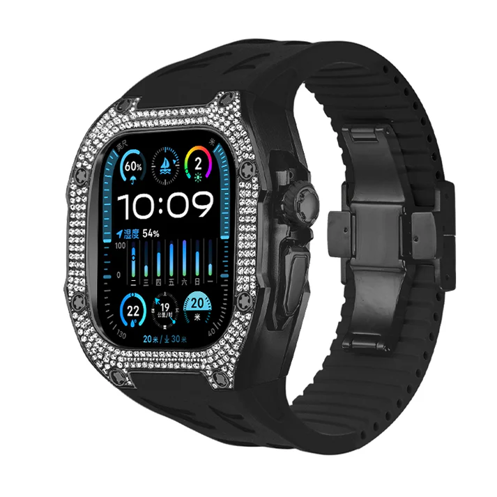 funda para apple watch ultra con piedras correa negra