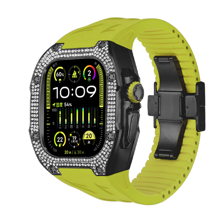 funda para apple watch ultra con piedras correa verde