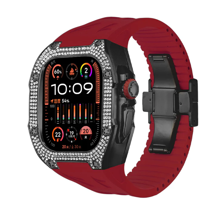funda para apple watch ultra con piedras correa roja