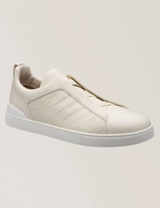 zegna crocodile triple stitch sneakers