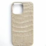 custodia iPhone in pelle di coccodrillo beige bianca 14 Pro Max lucida