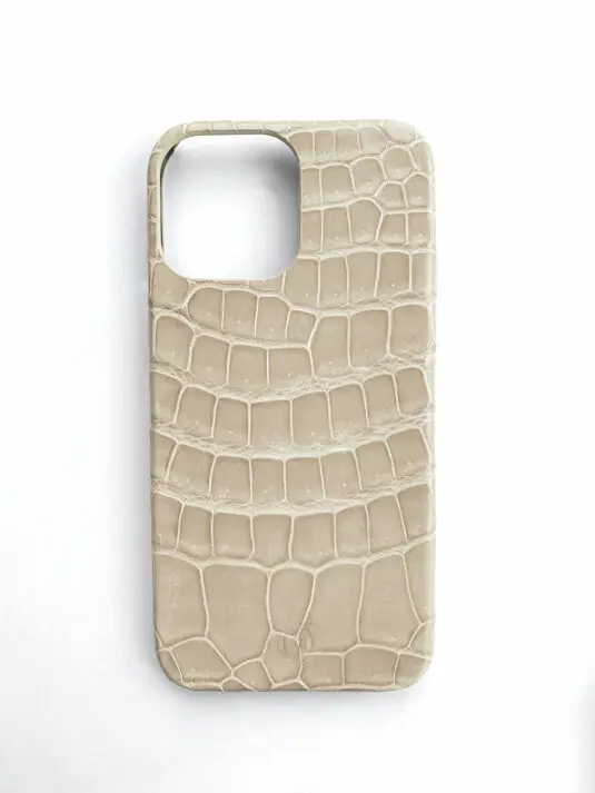 beige white crocodile leather iphone case 14 pro max glossy