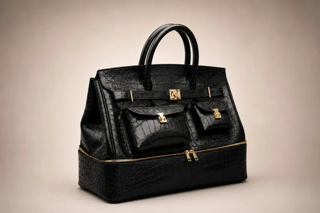 bespokecrocodileleathertravelerbagblackgoldhardware bespoke crocodile leather traveler bag black gold hardware
