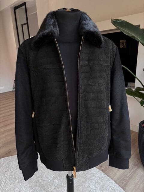 black cashmere nubuck crocodile jacket fur