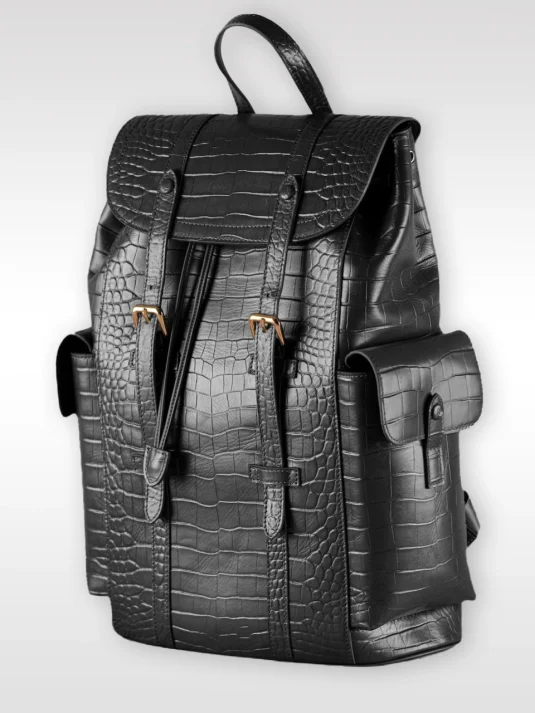 black leather backpack crocodile