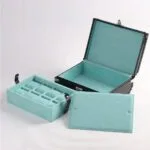 black crocodile embossed leather trunk interior tiffany blue