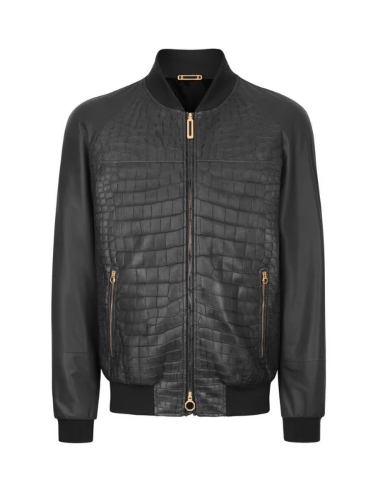 black crocodile jacket leather sleeves
