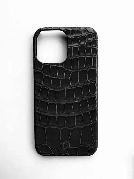 black crocodile leather iphone case 14 pro max glossy